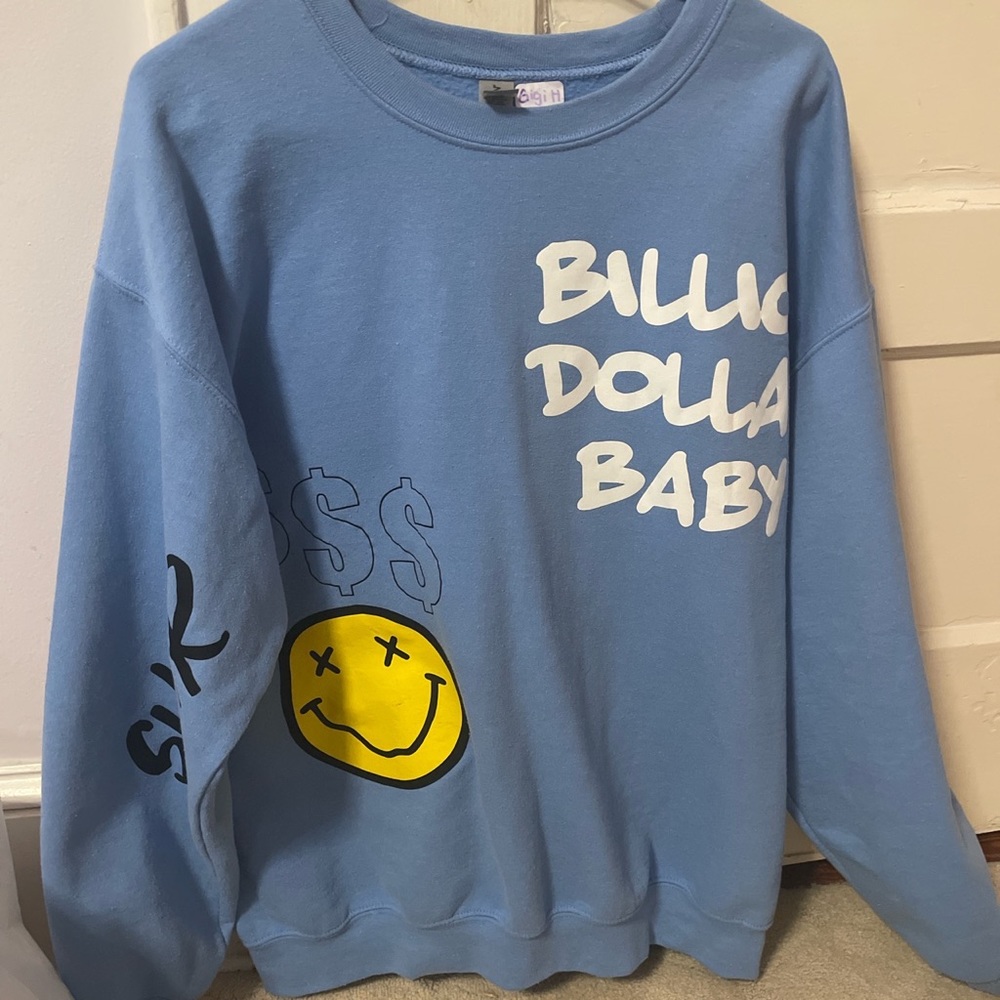 Super cute oversized blue billion dollar baby crew neck